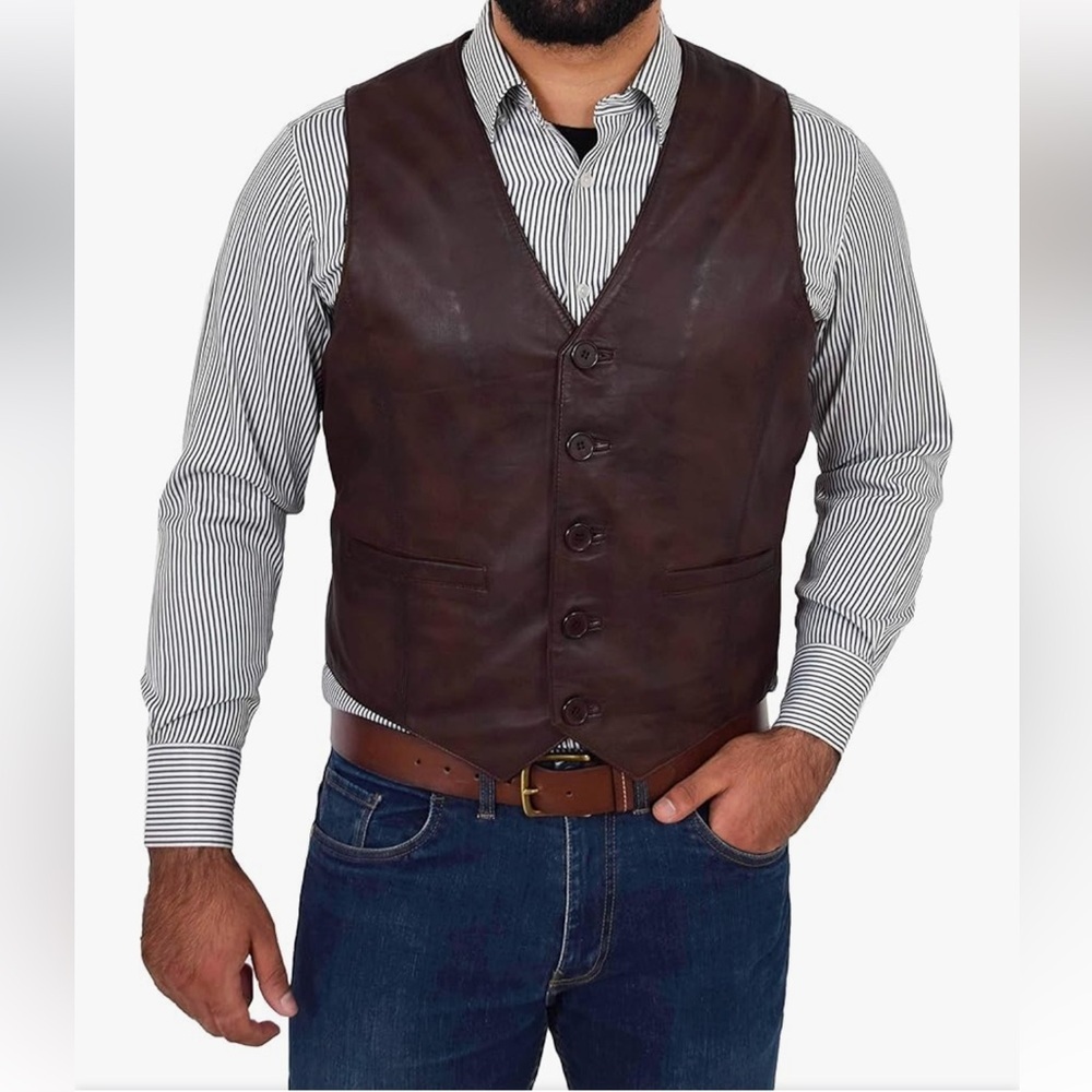 Wilson's Leather Mens Full Soft Leather Waistcoat Brown Gilet